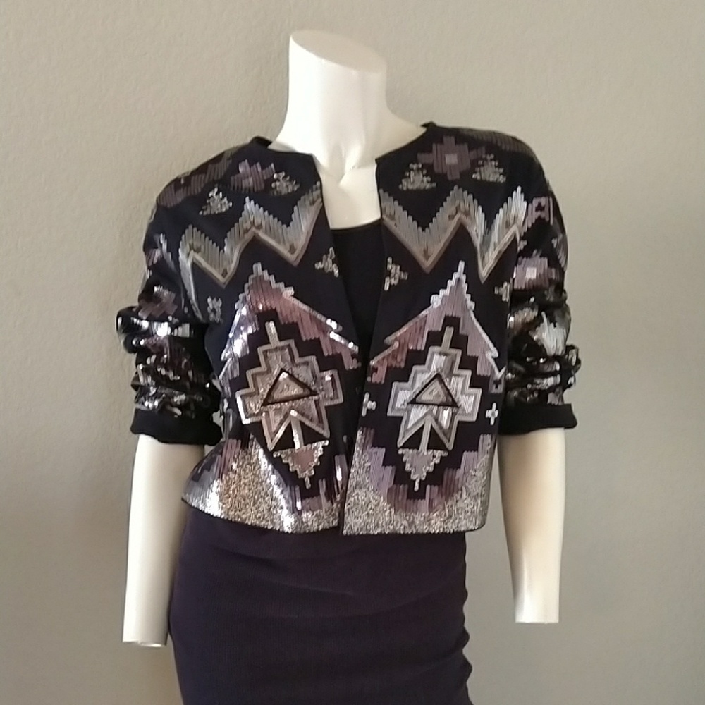 Express Black And Silver Sequin Jacket - image 1
